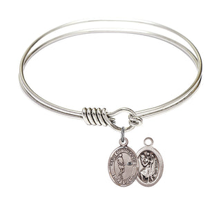 6 1/4 inch Round Eye Hook Rhodium Bangle Bracelet with a Sterling Silver Saint Christopher/Tennis charm.