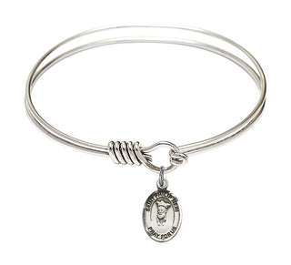6 1/4 inch Round Eye Hook Rhodium Bangle Bracelet with a Sterling Silver Saint Philip Neri charm.