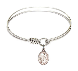 6 1/4 inch Round Eye Hook Rhodium Bangle Bracelet with a Sterling Silver Saint Margaret of Scotland charm. Engraved Catholic Saint Jewelry