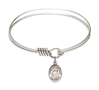 6 1/4 inch Round Eye Hook Rhodium Bangle Bracelet with a Sterling Silver Sts. Peter & Paul charm. Engraved Catholic Saint Jewelry