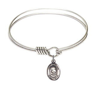 6 1/4 inch Round Eye Hook Rhodium Bangle Bracelet with a Sterling Silver St John Xxiii charm. Engraved Catholic Saint Jewelry