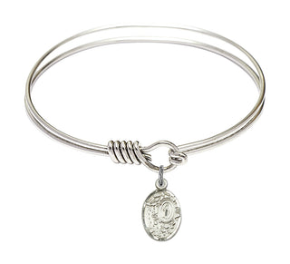6 1/4 inch Round Eye Hook Rhodium Bangle Bracelet with a Sterling Silver Miraculous charm.