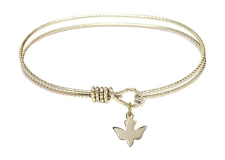 6 1/4 inch Oval Eye Hook Hamilton Gold Bangle Bracelet with a 14kt Gold Filled Holy Spirit charm.