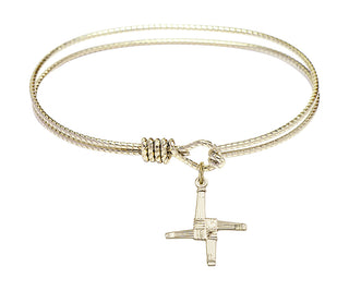 6 1/4 inch Oval Eye Hook Hamilton Gold Bangle Bracelet with a 14kt Gold Filled Saint Brigid Cross charm.