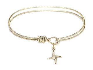 6 1/4 inch Oval Eye Hook Hamilton Gold Bangle Bracelet with a 14kt Gold Filled Saint Brigid Cross charm.