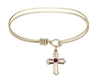 6 1/4 inch Oval Eye Hook Hamilton Gold Bangle Bracelet with a 14kt Gold Filled Cross charm.