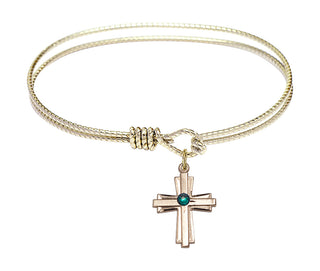 6 1/4 inch Oval Eye Hook Hamilton Gold Bangle Bracelet with a 14kt Gold Filled Cross charm.