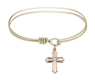 6 1/4 inch Oval Eye Hook Hamilton Gold Bangle Bracelet with a 14kt Gold Filled Cross charm.