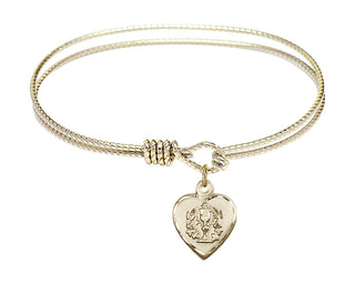 6 1/4 inch Oval Eye Hook Hamilton Gold Bangle Bracelet with a 14kt Gold Filled Heart / Communion charm.