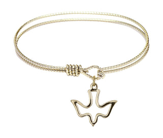 6 1/4 inch Oval Eye Hook Hamilton Gold Bangle Bracelet with a 14kt Gold Filled Holy Spirit charm.