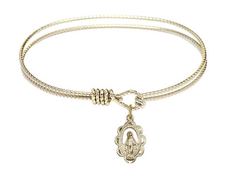 6 1/4 inch Oval Eye Hook Hamilton Gold Bangle Bracelet with a 14kt Gold Filled Miraculous charm.