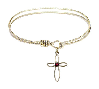6 1/4 inch Oval Eye Hook Hamilton Gold Bangle Bracelet with a 14kt Gold Filled Loop Cross charm.