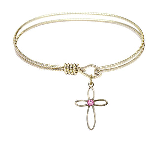 6 1/4 inch Oval Eye Hook Hamilton Gold Bangle Bracelet with a 14kt Gold Filled Loop Cross charm.
