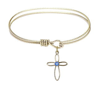 6 1/4 inch Oval Eye Hook Hamilton Gold Bangle Bracelet with a 14kt Gold Filled Loop Cross charm.