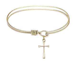 6 1/4 inch Oval Eye Hook Hamilton Gold Bangle Bracelet with a 14kt Gold Filled Maltese Cross charm.
