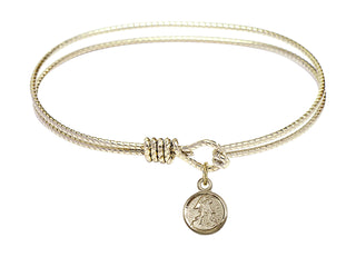6 1/4 inch Oval Eye Hook Hamilton Gold Bangle Bracelet with a 14kt Gold Filled Guardian Angel charm.