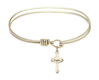 6 1/4 inch Oval Eye Hook Hamilton Gold Bangle Bracelet with a 14kt Gold Filled Cross charm.