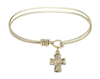 6 1/4 inch Oval Eye Hook Hamilton Gold Bangle Bracelet with a 14kt Gold Filled 5-Way charm.