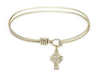 6 1/4 inch Oval Eye Hook Hamilton Gold Bangle Bracelet with a 14kt Gold Filled Celtic Cross charm.