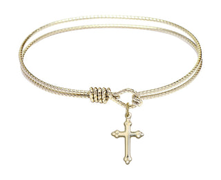 6 1/4 inch Oval Eye Hook Hamilton Gold Bangle Bracelet with a 14kt Gold Filled Cross Charm charm.