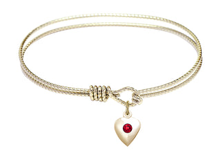 6 1/4 inch Oval Eye Hook Hamilton Gold Bangle Bracelet with a 14kt Gold Filled Heart charm.