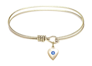 6 1/4 inch Oval Eye Hook Hamilton Gold Bangle Bracelet with a 14kt Gold Filled Heart charm.