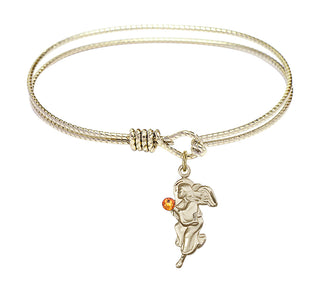 6 1/4 inch Oval Eye Hook Hamilton Gold Bangle Bracelet with a 14kt Gold Filled Guardian Angel charm.