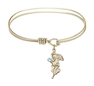 6 1/4 inch Oval Eye Hook Hamilton Gold Bangle Bracelet with a 14kt Gold Filled Guardian Angel charm.