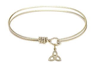 6 1/4 inch Oval Eye Hook Hamilton Gold Bangle Bracelet with a 14kt Gold Filled Trinity Irish Knot charm.