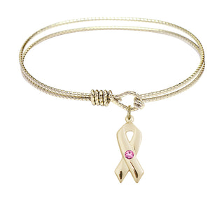 6 1/4 inch Oval Eye Hook Hamilton Gold Bangle Bracelet with a 14kt Gold Filled Cancer Awareness charm.