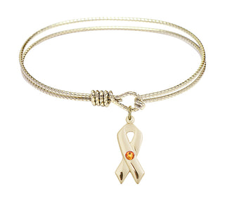 6 1/4 inch Oval Eye Hook Hamilton Gold Bangle Bracelet with a 14kt Gold Filled Cancer Awareness charm.