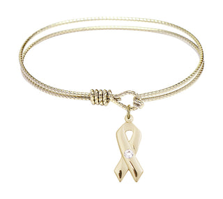 6 1/4 inch Oval Eye Hook Hamilton Gold Bangle Bracelet with a 14kt Gold Filled Cancer Awareness charm.