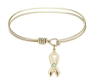 6 1/4 inch Oval Eye Hook Hamilton Gold Bangle Bracelet with a 14kt Gold Filled Cancer Awareness charm.