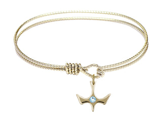 6 1/4 inch Oval Eye Hook Hamilton Gold Bangle Bracelet with a 14kt Gold Filled Holy Spirit charm.