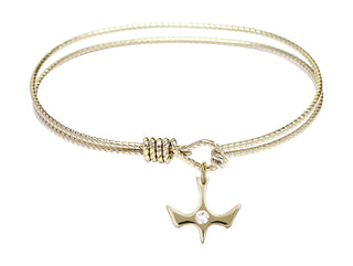 6 1/4 inch Oval Eye Hook Hamilton Gold Bangle Bracelet with a 14kt Gold Filled Holy Spirit charm.