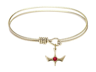 6 1/4 inch Oval Eye Hook Hamilton Gold Bangle Bracelet with a 14kt Gold Filled Holy Spirit charm.