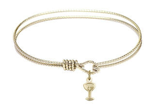6 1/4 inch Oval Eye Hook Hamilton Gold Bangle Bracelet with a 14kt Gold Filled Chalice charm.