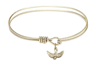 6 1/4 inch Oval Eye Hook Hamilton Gold Bangle Bracelet with a 14kt Gold Filled Holy Spirit charm.