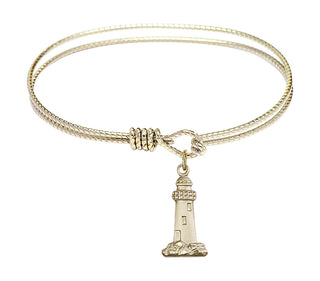6 1/4 inch Oval Eye Hook Hamilton Gold Bangle Bracelet with a 14kt Gold Filled Lighthouse charm.