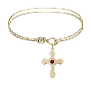6 1/4 inch Oval Eye Hook Hamilton Gold Bangle Bracelet with a 14kt Gold Filled Cross charm.