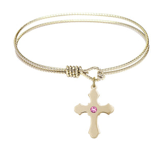 6 1/4 inch Oval Eye Hook Hamilton Gold Bangle Bracelet with a 14kt Gold Filled Cross charm.