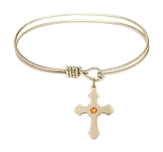 6 1/4 inch Oval Eye Hook Hamilton Gold Bangle Bracelet with a 14kt Gold Filled Cross charm.