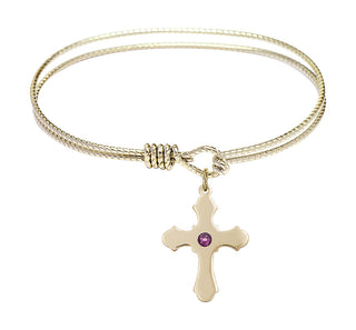 6 1/4 inch Oval Eye Hook Hamilton Gold Bangle Bracelet with a 14kt Gold Filled Cross charm.