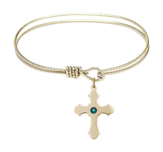 6 1/4 inch Oval Eye Hook Hamilton Gold Bangle Bracelet with a 14kt Gold Filled Cross charm.