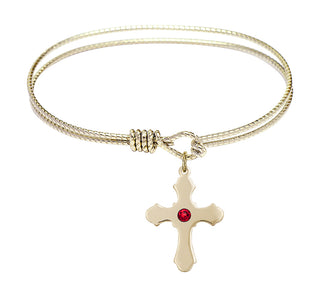 6 1/4 inch Oval Eye Hook Hamilton Gold Bangle Bracelet with a 14kt Gold Filled Cross charm.