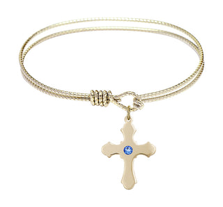 6 1/4 inch Oval Eye Hook Hamilton Gold Bangle Bracelet with a 14kt Gold Filled Cross charm.