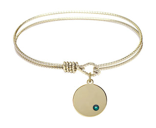 6 1/4 inch Oval Eye Hook Hamilton Gold Bangle Bracelet with a 14kt Gold Filled Plain Disc charm.