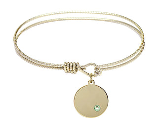 6 1/4 inch Oval Eye Hook Hamilton Gold Bangle Bracelet with a 14kt Gold Filled Plain Disc charm.