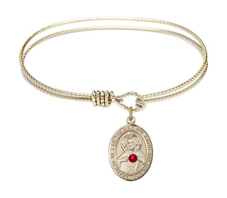 6 1/4 inch Oval Eye Hook Hamilton Gold Bangle Bracelet with a 14kt Gold Filled Scapular charm.