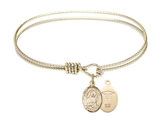 6 1/4 inch Oval Eye Hook Hamilton Gold Bangle Bracelet with a 14kt Gold Filled Saint Camillus of Lellis/Doctors charm.